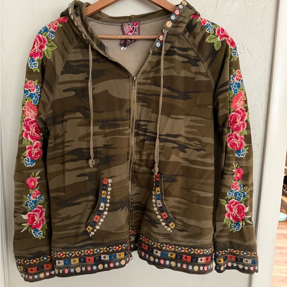 Johnny Was Floral Embroidered zip up sweatshirt
